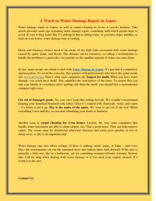 a word on water damage repair in aspen