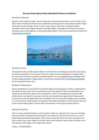 Do you know about these Wonderful Places in Kashmir