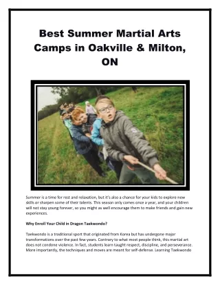 best summer martial arts camps in oakville milton