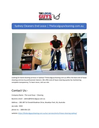 Sydney Cleaners End Lease | Thelocalguyscleaning.com.au