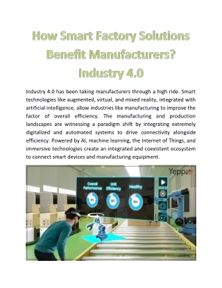 How Smart Factory Solutions Benefit Manufacturers? Industry 4.0
