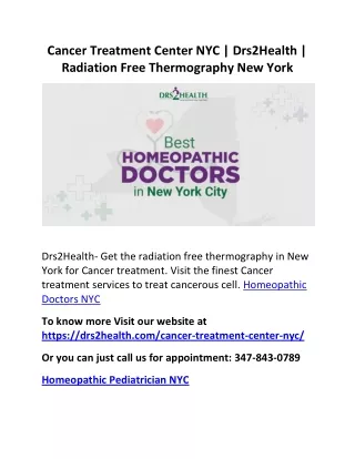 Cancer Treatment Center NYC | Drs2Health | Radiation Free Thermography New York