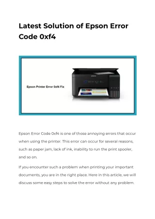 How to Fix Epson Error Code 0xf4 - (New Solution)