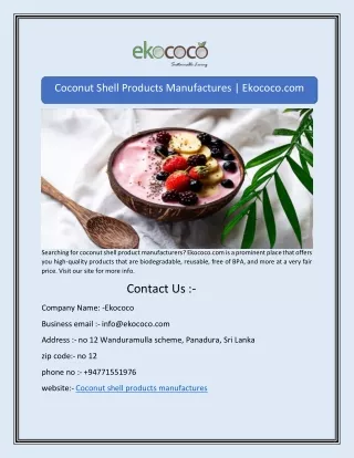 Coconut Shell Products Manufactures | Ekococo.com