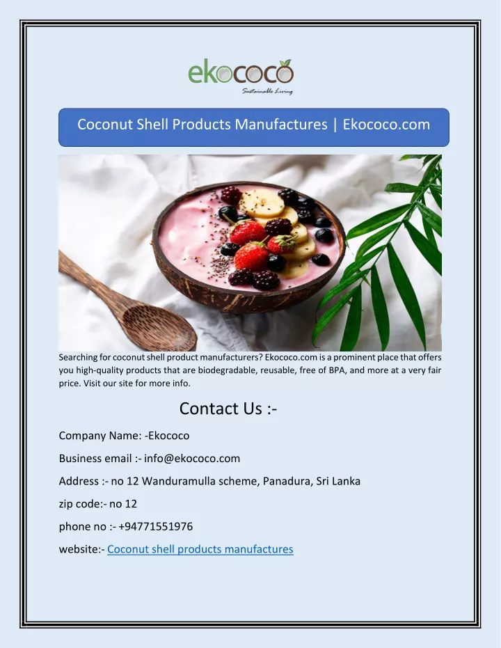 coconut shell products manufactures ekococo com
