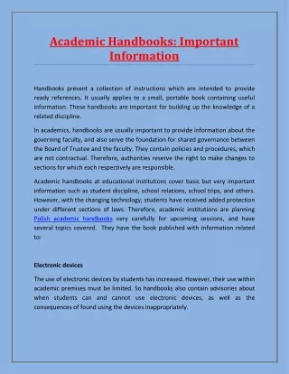 academic handbooks important information