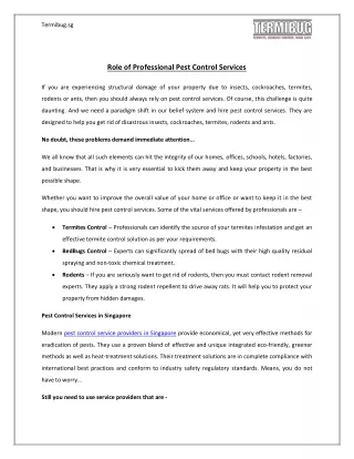 Role of Professional Pest Control Services