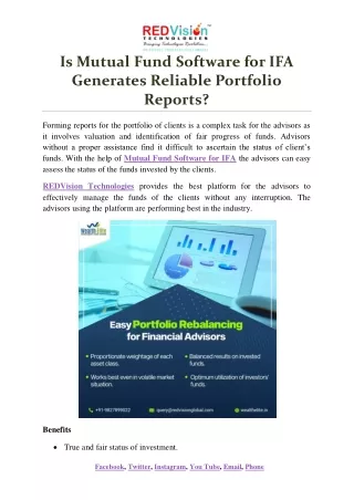 is mutual fund software for ifa generates