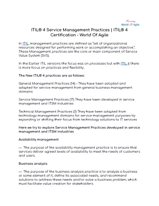 ITIL® 4 Service Management Practices | ITIL® 4 Certification - World Of Agile