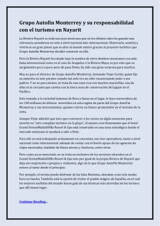 Grupo Autofin Monterrey y su responsabilidad con el turismo en Nayarit