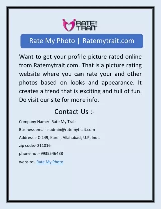 Rate My Photo | Ratemytrait.com