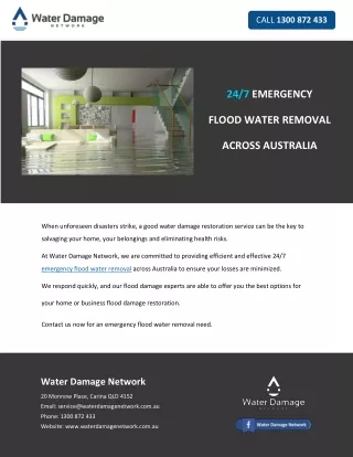 24/7 EMERGENCY FLOOD WATER REMOVAL ACROSS AUSTRALIA
