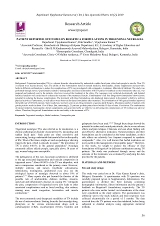 TRIGEMINAL NEURALGIA - PATIENT REPORTED OUTCOMES ON BIOGETICA FORMULATIONS