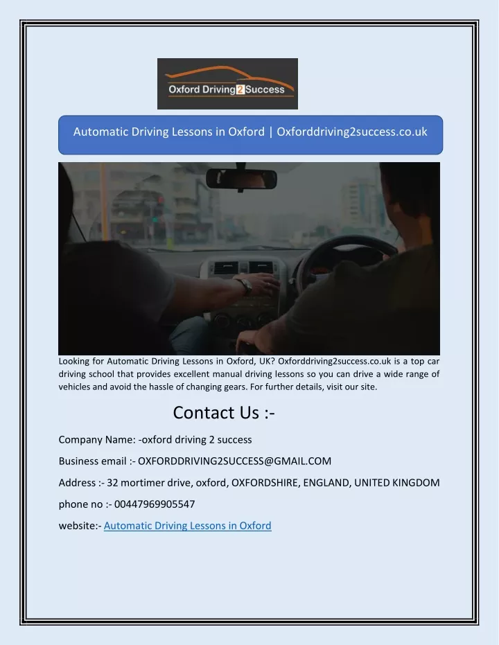 automatic driving lessons in oxford
