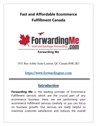 Fast and Affordable Ecommerce Fulfillment Canada | Forwarding Me
