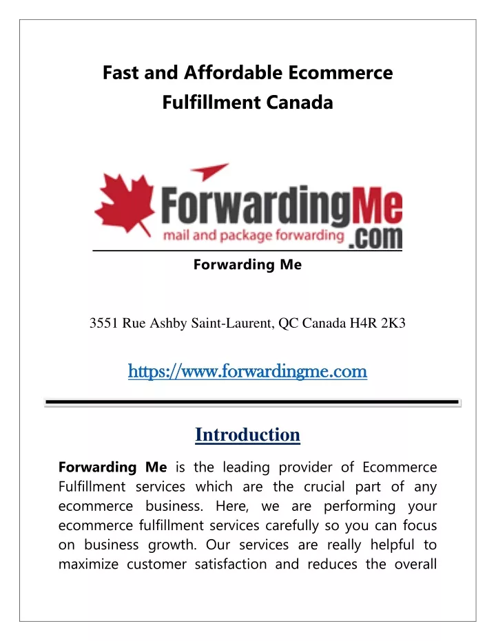 fast and affordable ecommerce fulfillment canada