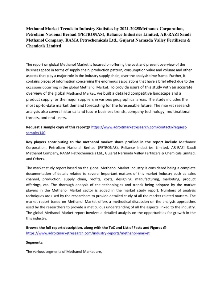 methanol market trends in industry statistics