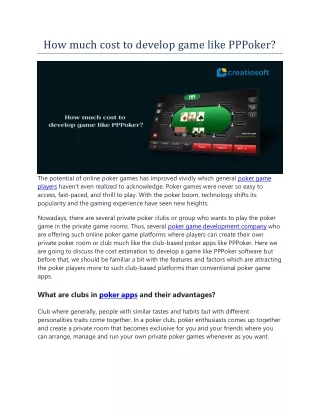 how much cost to develop game like pppoker
