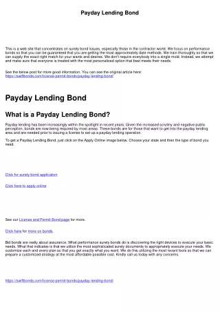 Payday Lending Bond