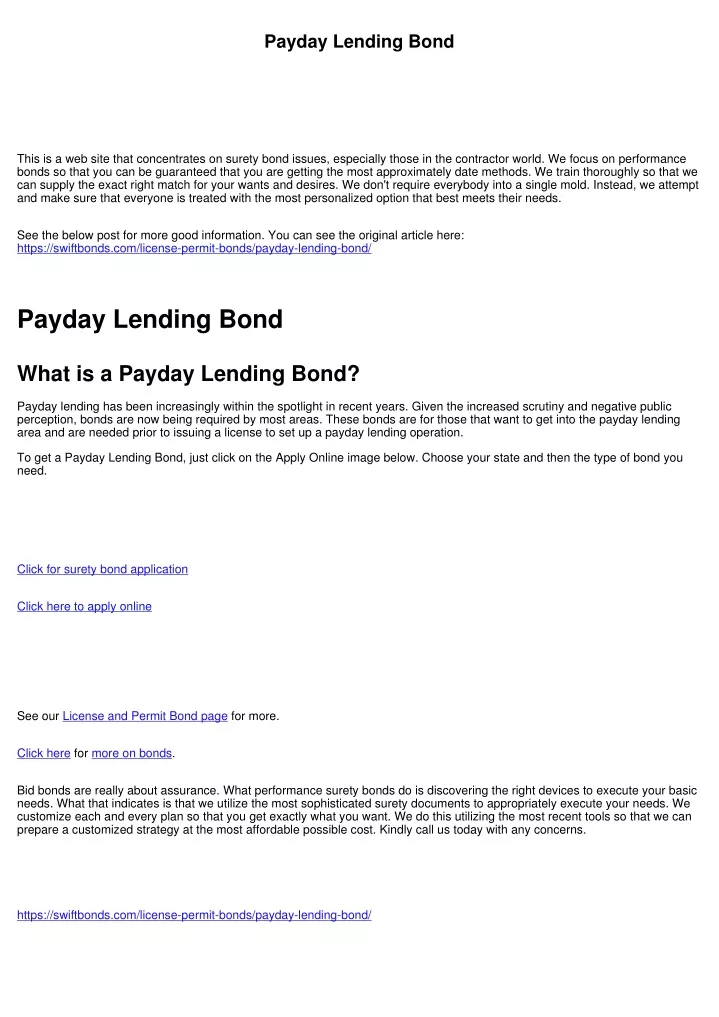 payday lending bond