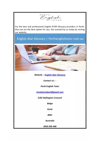 English Atar Glossary | Perthenglishtutor.com.au