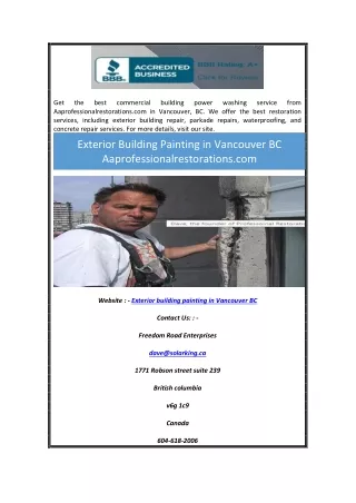 Exterior Building Painting in Vancouver BC| Aaprofessionalrestorations.com