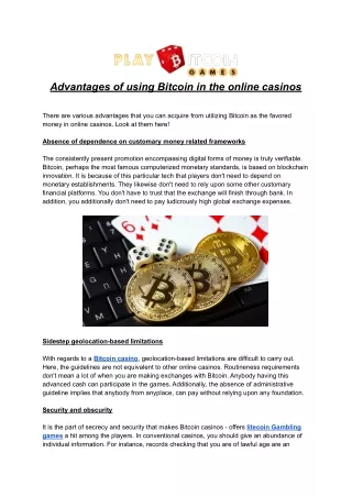 advantages of using bitcoin in the online casinos