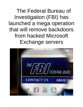 The Federal Bureau of Investigation (FBI) Has Launched a Mega Operation That Will Remove Backdoors From Hacked Microsoft