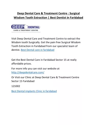 Deep Dental Care & Treatment Centre : Surgical Wisdom Tooth Extraction | Best Dentist in Faridabad