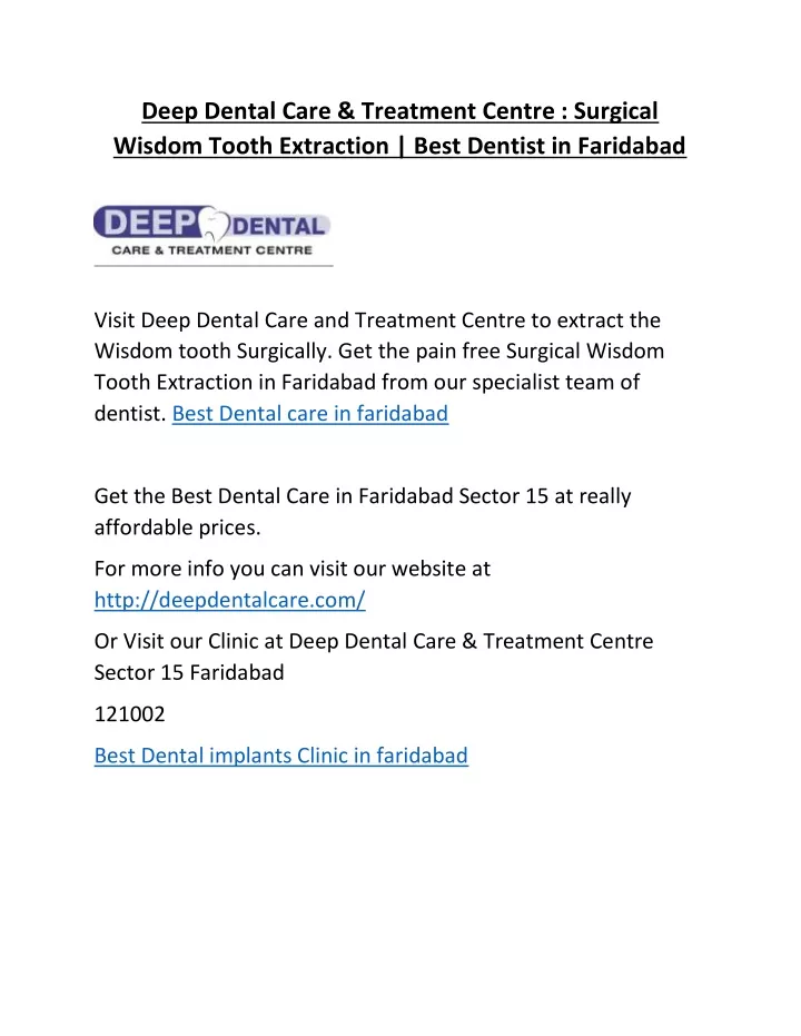 deep dental care treatment centre surgical wisdom