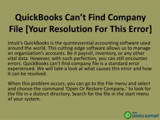 quickbooks can t find company file your resolution for this error