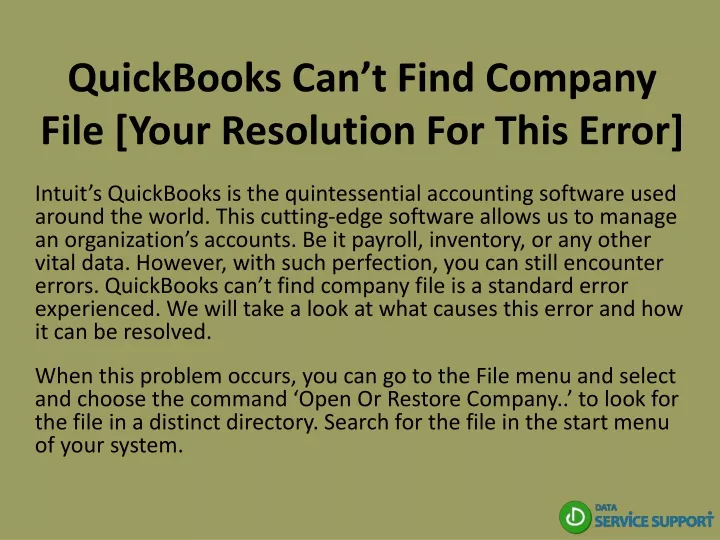quickbooks can t find company file your resolution for this error