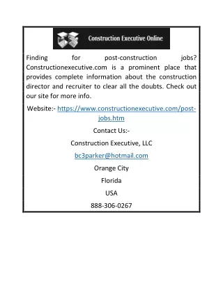 Post Construction Jobs | Constructionexecutive.com