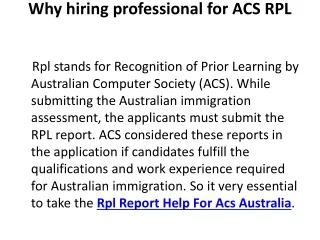 Why expert help in required for RPL report