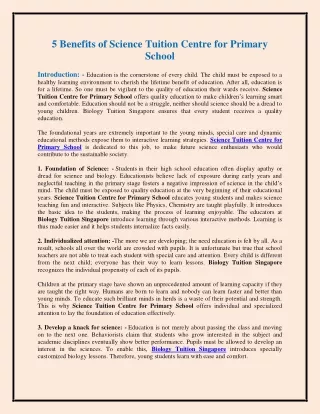 5 benefits of science tuition centre for primary