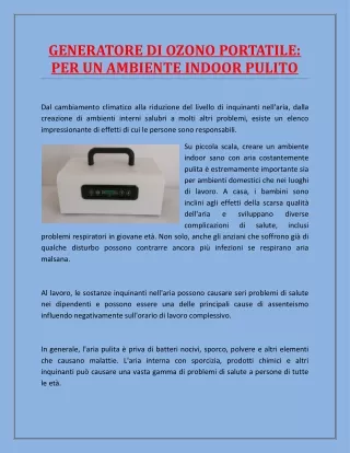 generatore di ozono portatile per un ambiente
