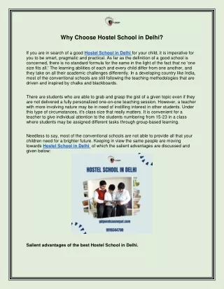 Why Choose Hostel School in Delhi?