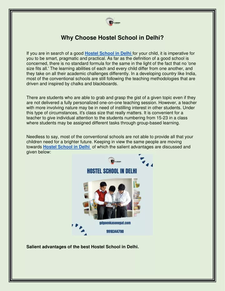 why choose hostel school in delhi