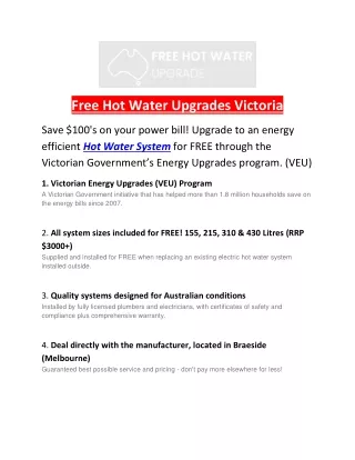 Free Hot Water Upgrades Victoria