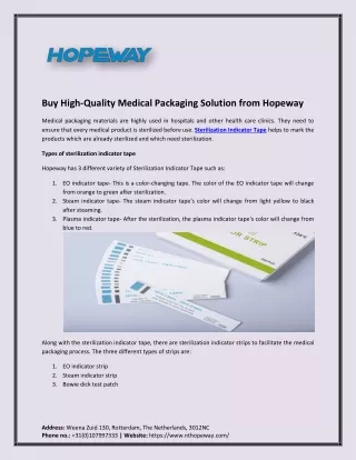 Buy High-Quality Medical Packaging Solution from Hopeway