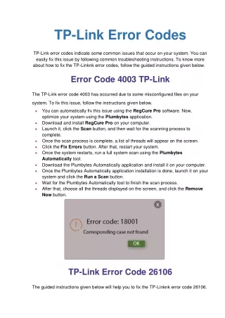 tp link error codes