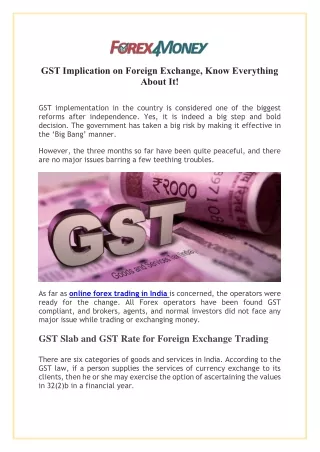 GST Implication on Foreign Exchange, Know Everything About It!