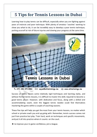 5 Tips for Tennis Lessons in Dubai
