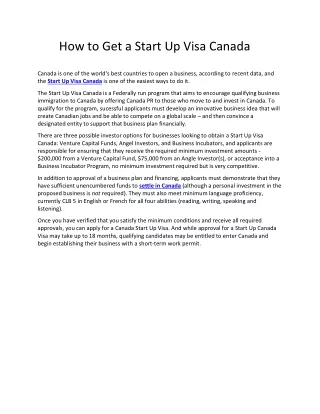How to Get a Start Up Visa Canada