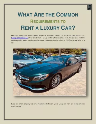 WHAT ARE THE COMMON REQUIREMENTS TO RENT A LUXURY CAR?