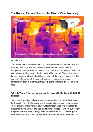 the need of thermal cameras for corona virus