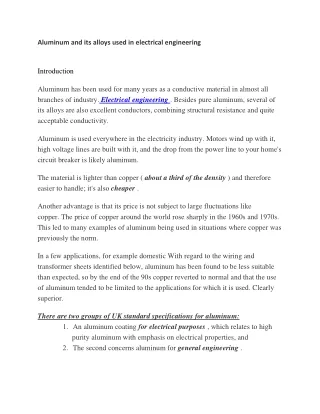 Aluminum and its alloys used in electrical engineering