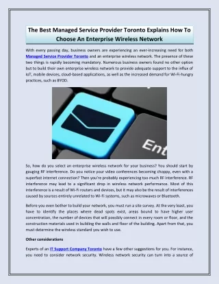 The Best Managed Service Provider Toronto Explains How To Choose An Enterprise Wireless Network