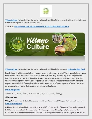 village culture pakistani village life