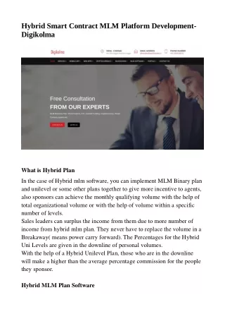 Hybrid Smart Contract MLM Platform Development-Digikolma